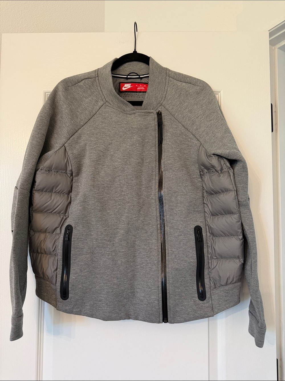 Nike Grey Quilted Tech Fleece Puffer Bomber Jacket
